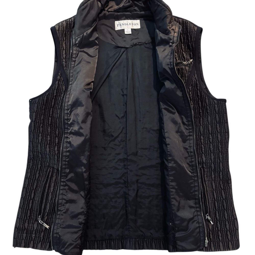 Pendleton Chocolate Brown Black Trim Textured Zip… - image 2